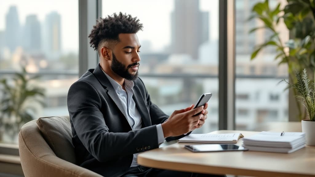 Professional managing content workflow on mobile